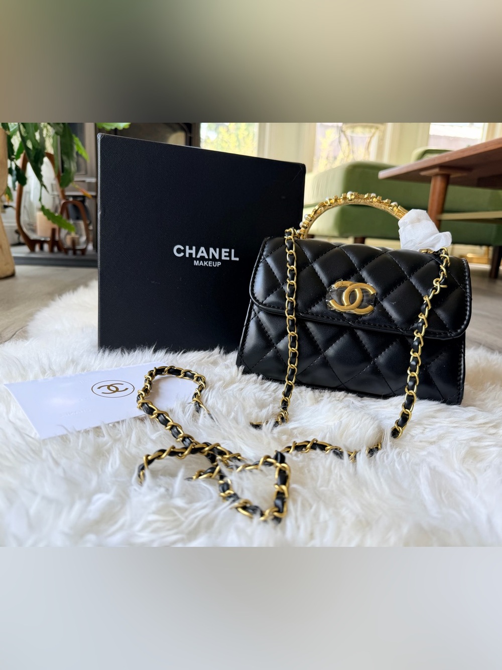 **PRICE FIRM** Chanel MAKEUP Crystal Inset & Pearl Handle Bag w SEALED Hardware